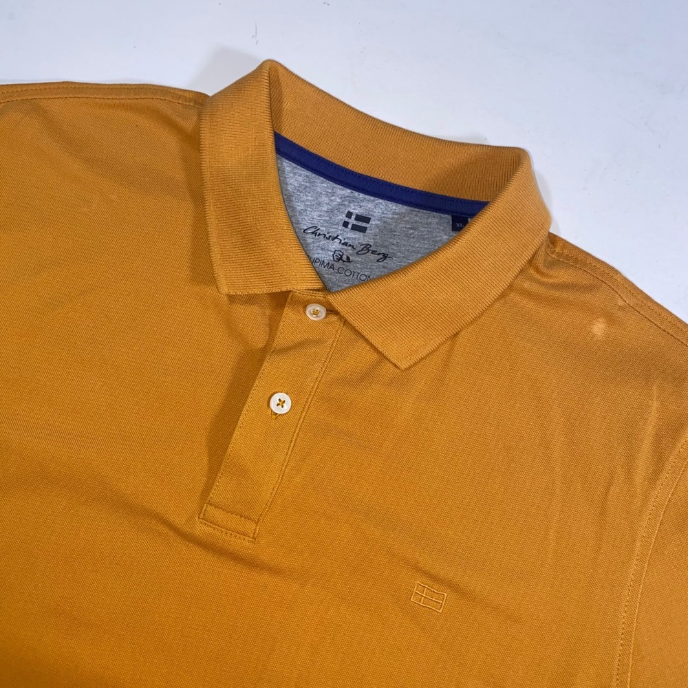Christian Berg Pima Cotton Polo Shirt Mens XL Mustard Gold Casual Short‎ Sleeve